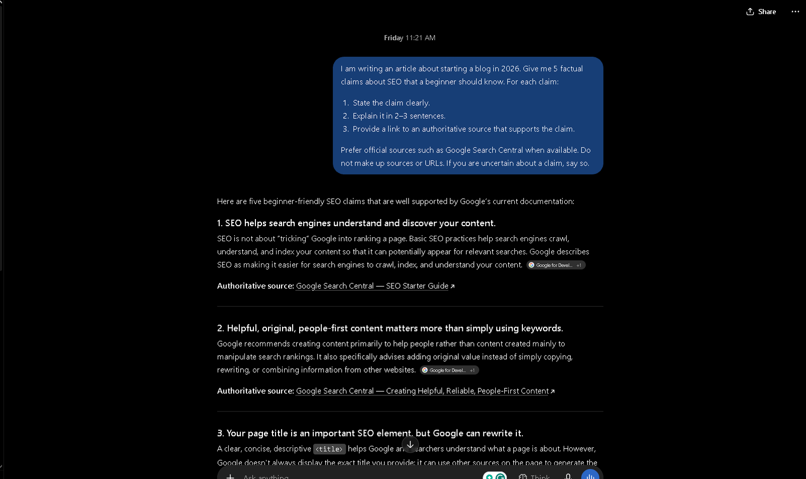 ChatGPT interface for AI-assisted writing and brainstorming