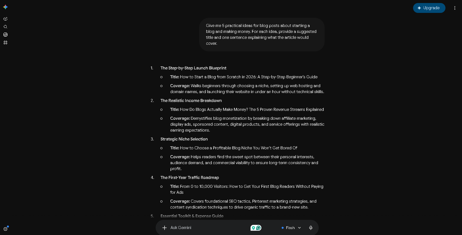 Google Gemini interface for AI writing and brainstorming