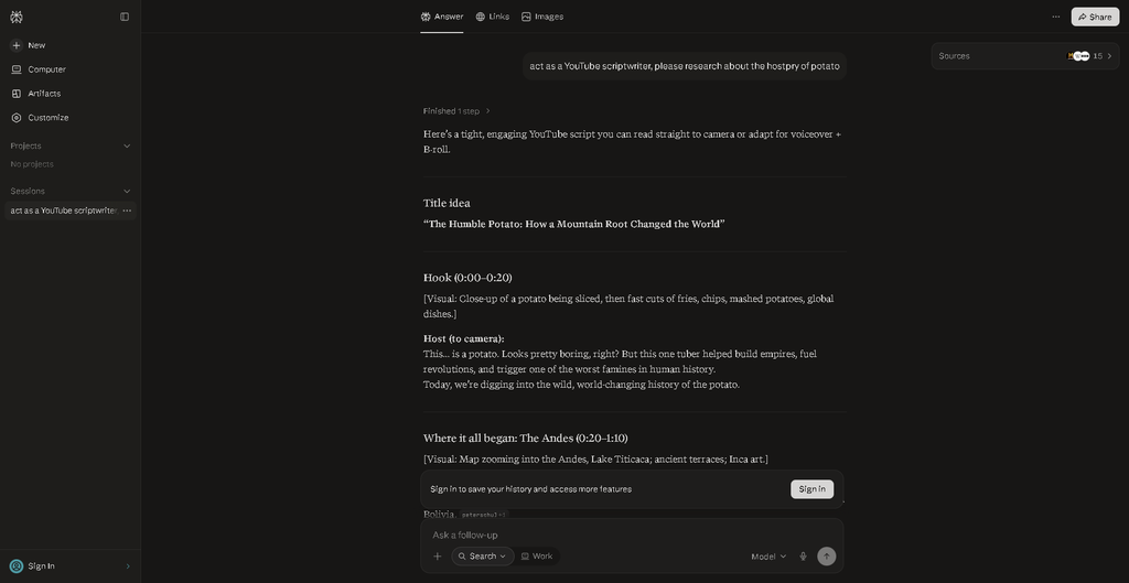 Perplexity interface for AI-powered research and information search