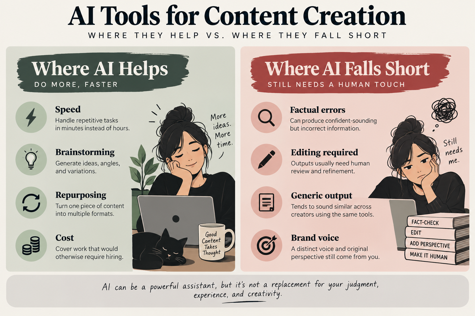 AI tools for content creation showing where they help and where they fall short