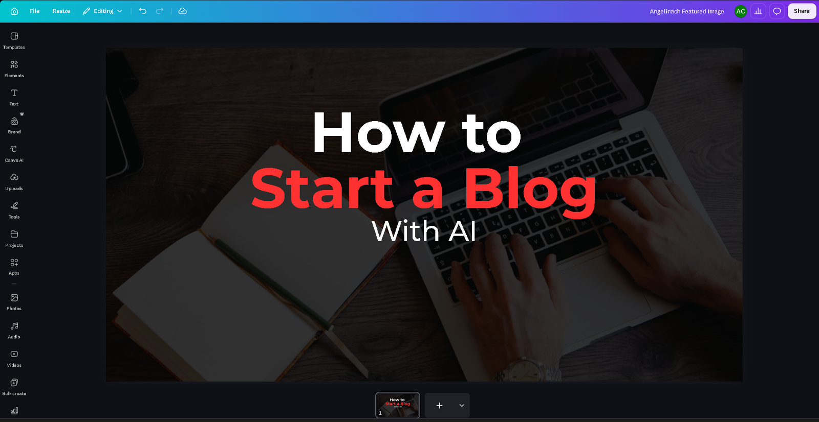 Canva workspace for creating blog visuals