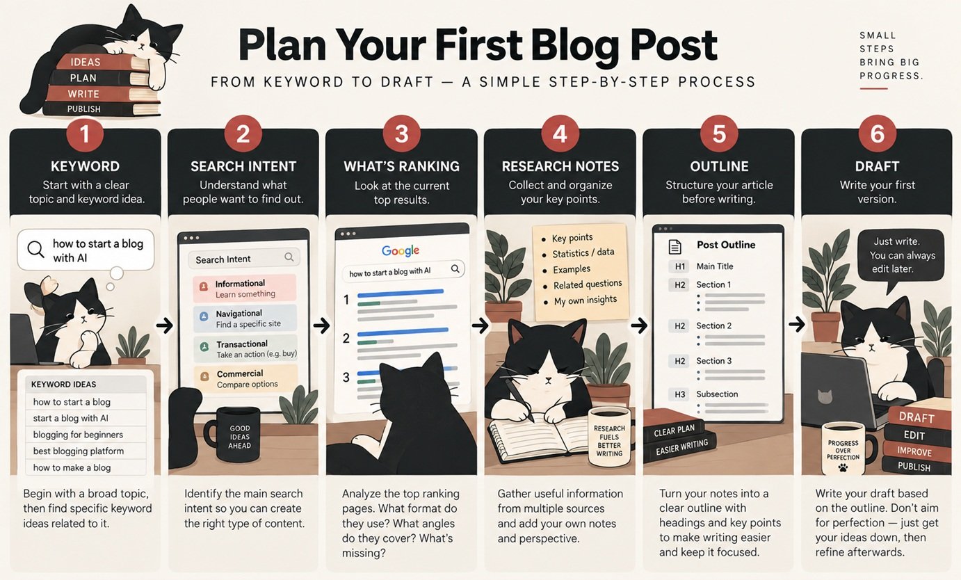 Blog post planning process from keyword research to draft