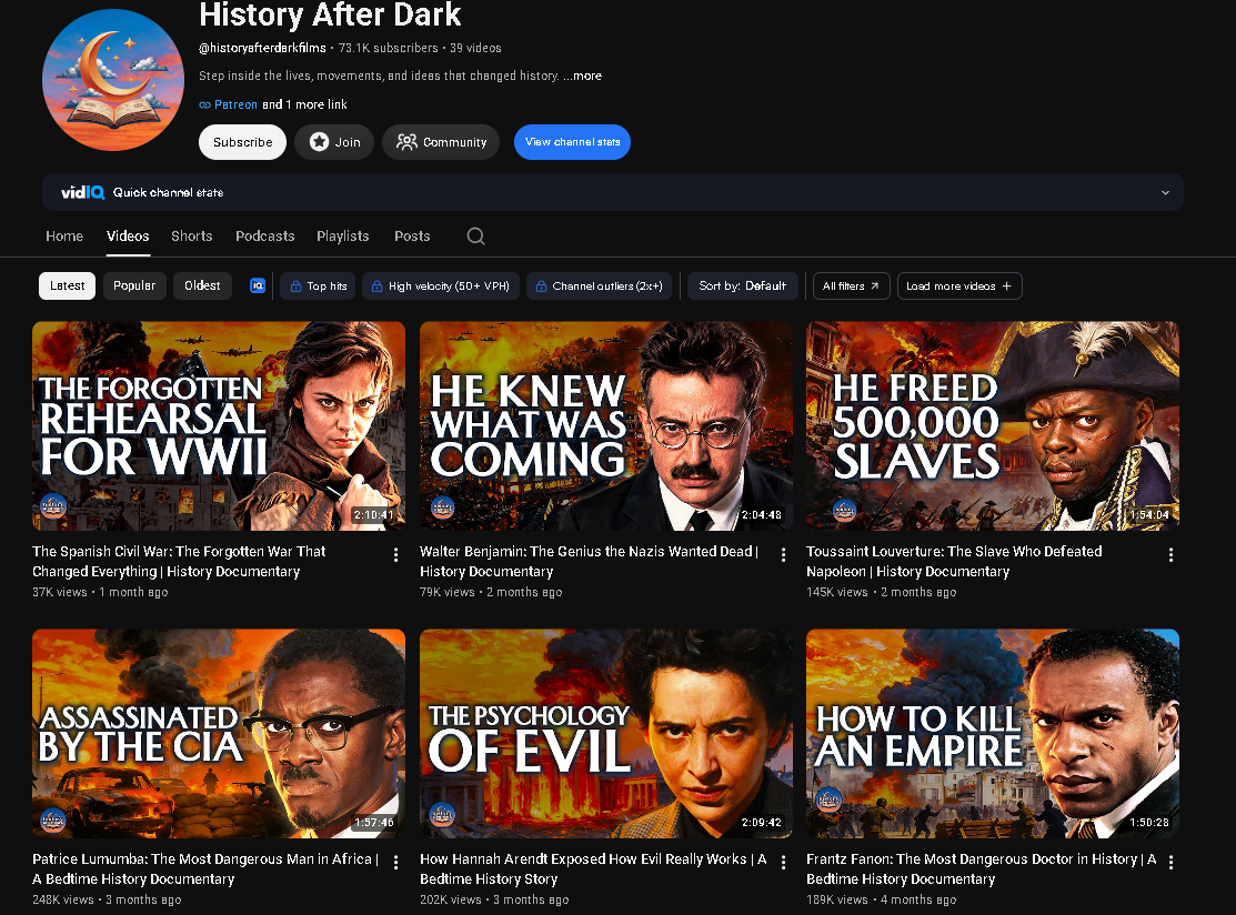 Faceless YouTube channel about history and historical stories