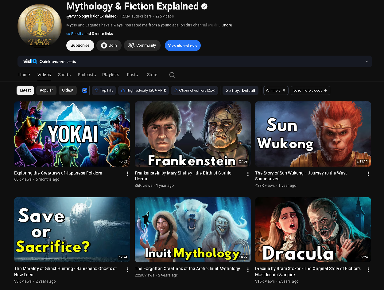 Faceless YouTube channel about mythology and folklore