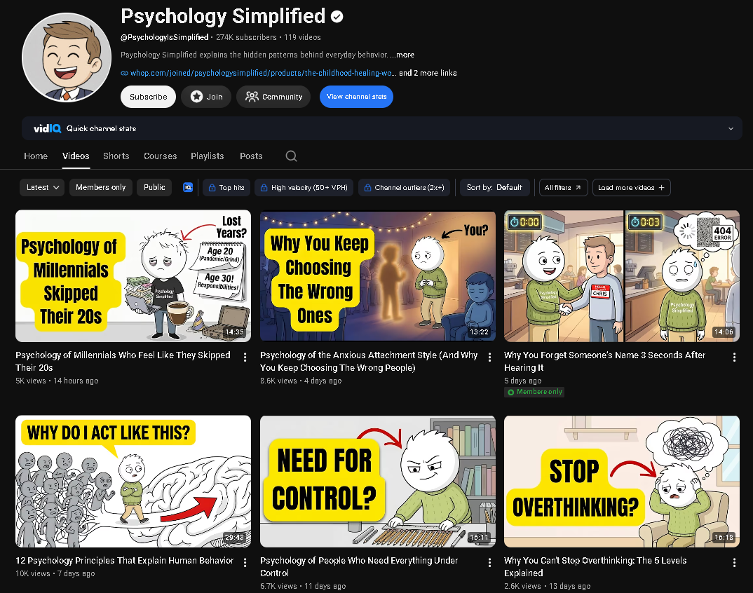 Faceless YouTube channel about psychology and human behavior