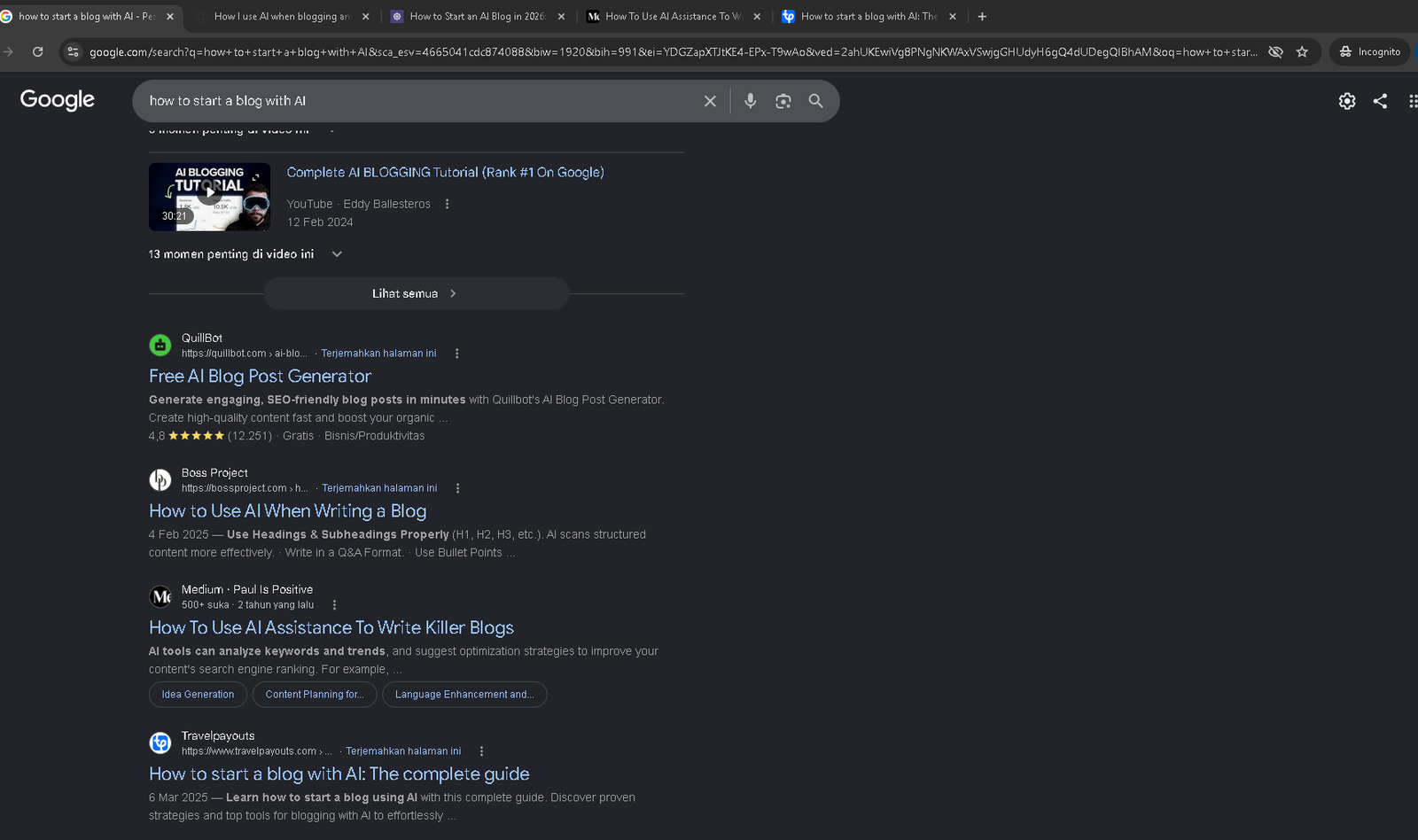 Keyword and SERP research for choosing a blog topic