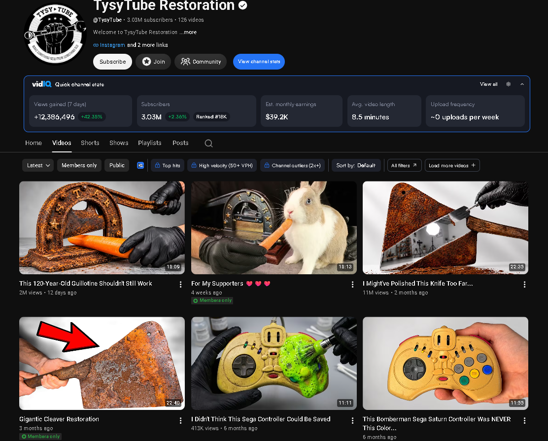 Faceless YouTube channel about vintage restoration and traditional crafts
