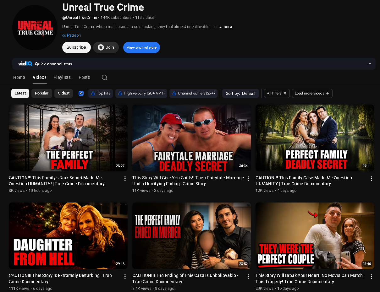 Faceless YouTube channel about true crime and unsolved mysteries
