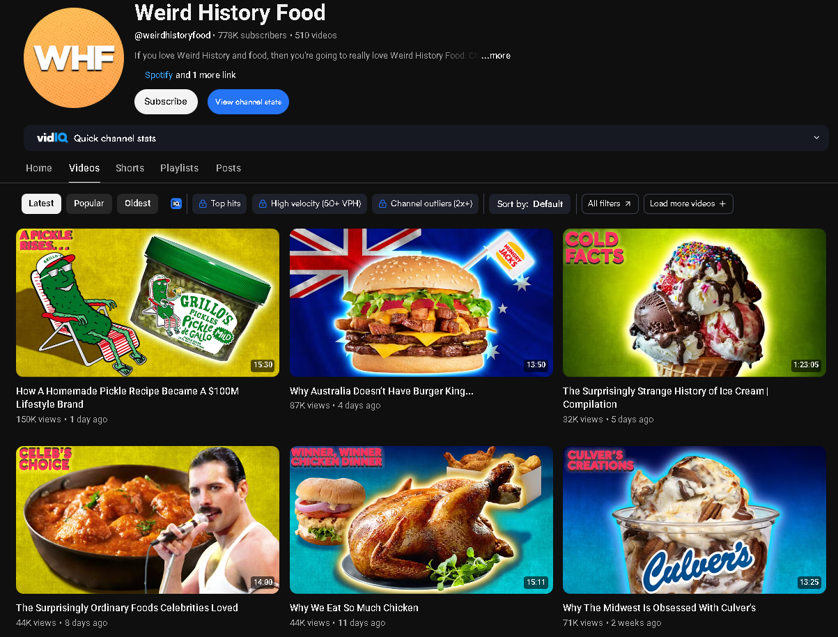 Faceless YouTube channel exploring food history
