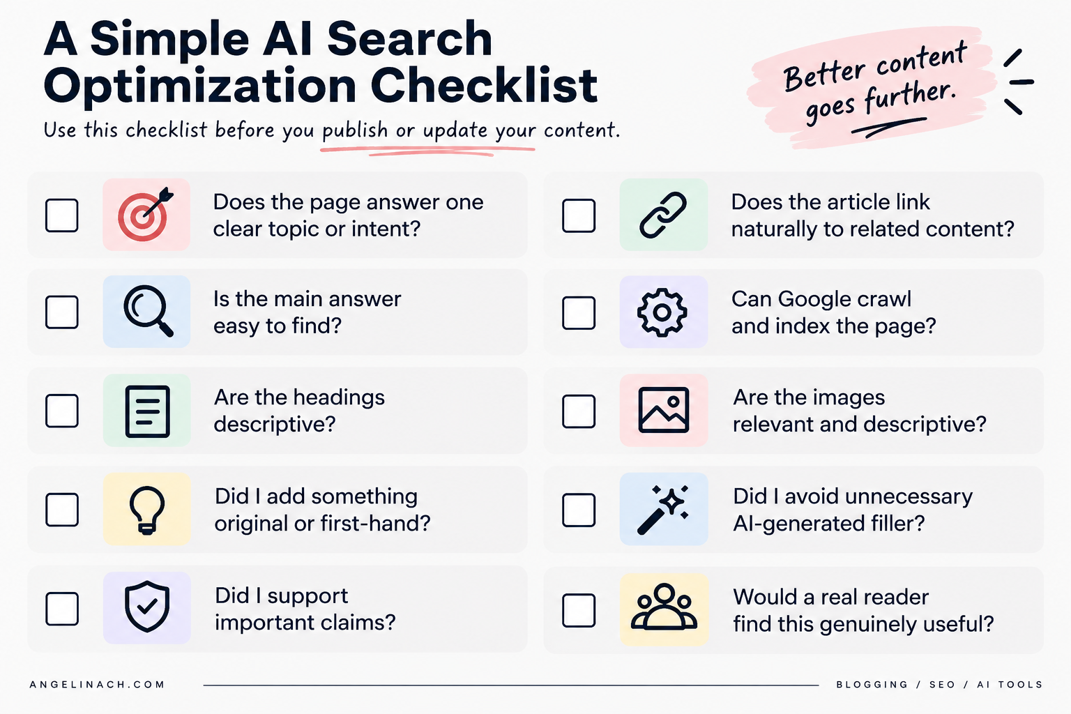 AI search optimization checklist for bloggers